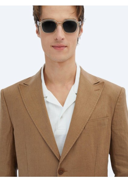 Kahverengi Düz Modern Fit %100 Keten Takım Elbise modelleri