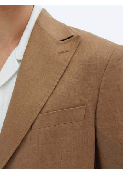 Kahverengi Düz Modern Fit %100 Keten Takım Elbise indirimleri