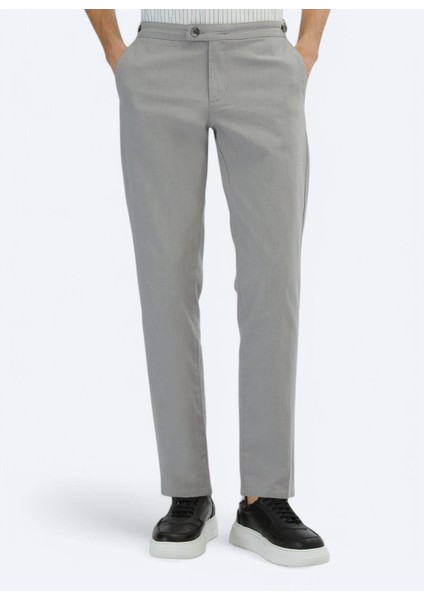 Gri Dokuma Smart Casual Pamuk Karışımlı Pantolon