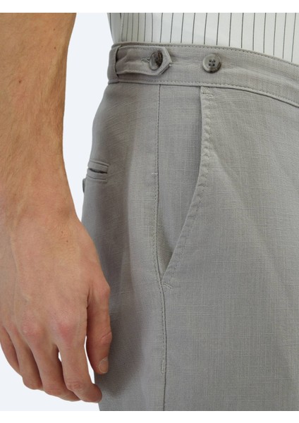 Gri Dokuma Smart Casual Pamuk Karışımlı Pantolon