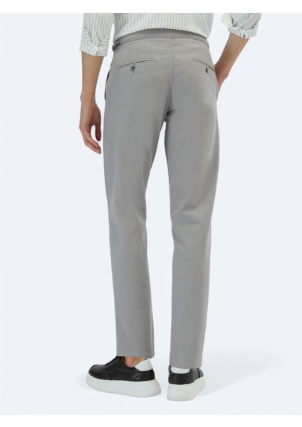 Gri Dokuma Smart Casual Pamuk Karışımlı Pantolon