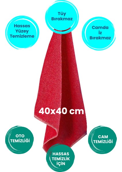 1 Adet Kırmızı Havlu Mikrofiber Leke Bırakmaz Araç Yıkama Kurulama Oto Cam Temizlik Havlu GSM40X40CM