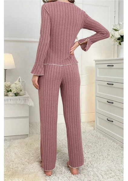 Gül Kurusu Uzun Kollu Fırfırlı Pijama Takımı fiyatları