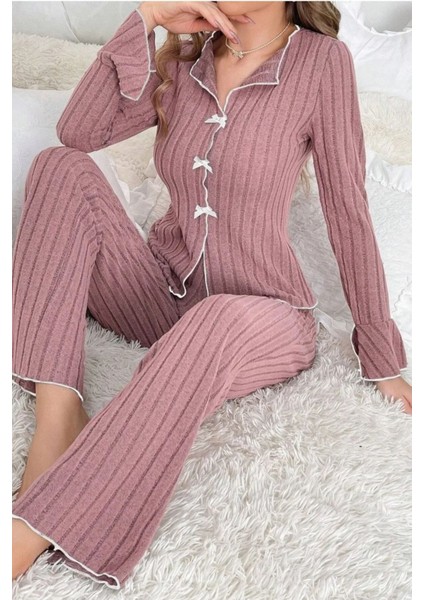 Gül Kurusu Uzun Kollu Fırfırlı Pijama Takımı indirimleri