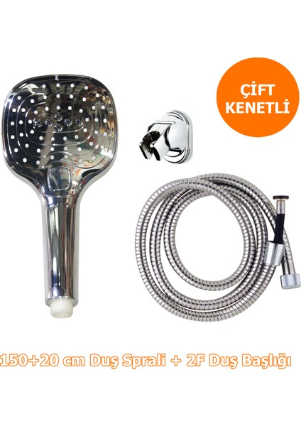 Fonksiyonlu Mafsallı Duş Başlığı Seti Büyük Başlık 150+20 cm Duş Sprali Duş Seti