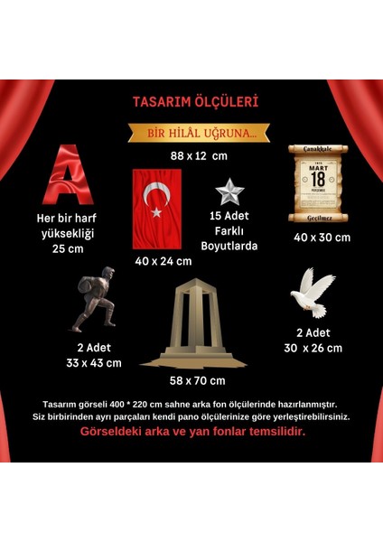 Çanakkale Zaferi Sahne Süsü Büyük Ölçü Pano Süsü fiyatları