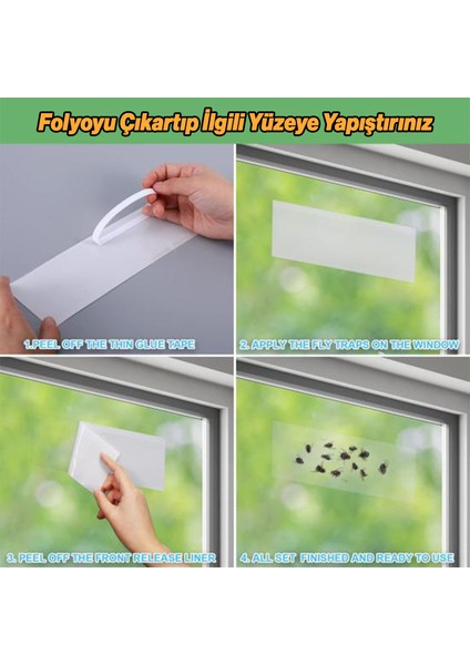 Fosforlu Yapışkanlı Şeffaf Kokusuz Haşere Sinek Kapanı Şerit Bandı 215 mm x 125 mm 10'lu Paket