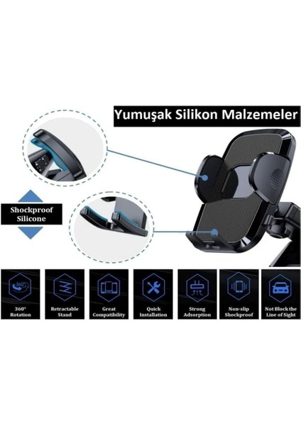 Otomatik Klipsli Araba Telefon Tutucu Ayarlanabilir Cam ve Torpido Için Yüksek Kalite Tutucu