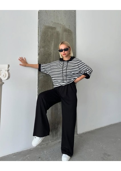 Çizgili Oversize Siyah Beyaz üst modelleri