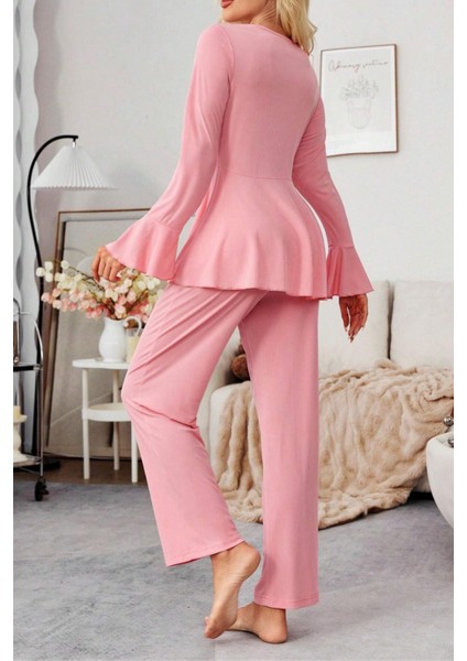 Pamuklu Ince Fitilli Ispanyol Kol Mevsimlik Pijama Takımı