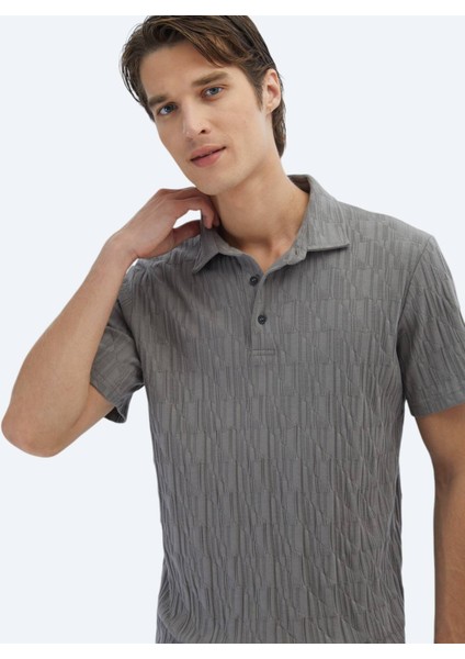 Antrasit Desenli Polo Yaka Pamuk T-Shirt modelleri