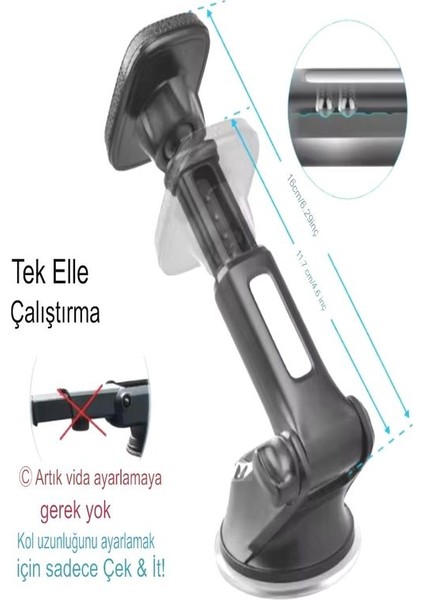 T035 360° Derece Dönebilen Güçlü Mıknatıslı, Vantuzlu Araç Içi Tutacak
