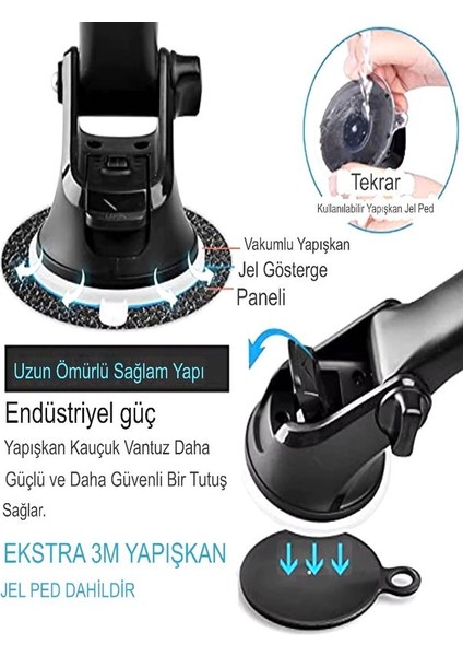 T035 360° Derece Dönebilen Güçlü Mıknatıslı, Vantuzlu Araç Içi Tutacak