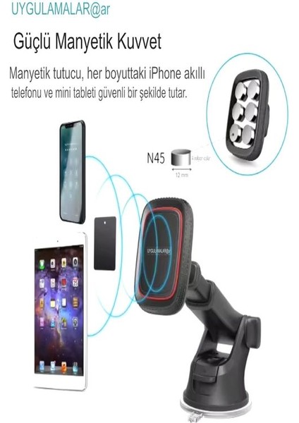 T035 360° Derece Dönebilen Güçlü Mıknatıslı, Vantuzlu Araç Içi Tutacak