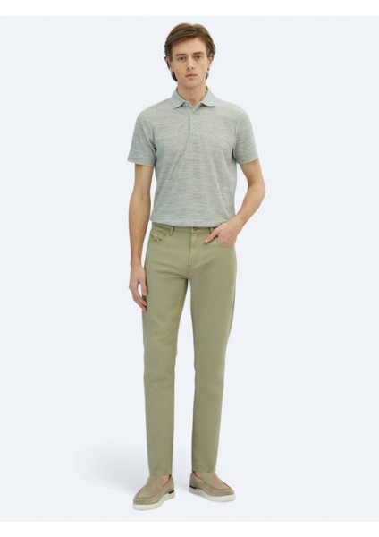 Açık Yeşil Düz Dokuma Regular Fit Casual Pamuk Karışımlı Pantolon