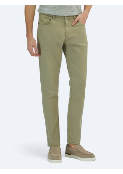 Açık Yeşil Düz Dokuma Regular Fit Casual Pamuk Karışımlı Pantolon