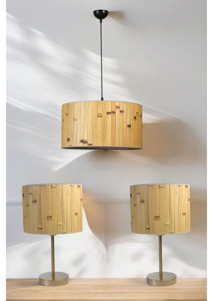 Bambu 02 Abajur Avize 3 Lü Set