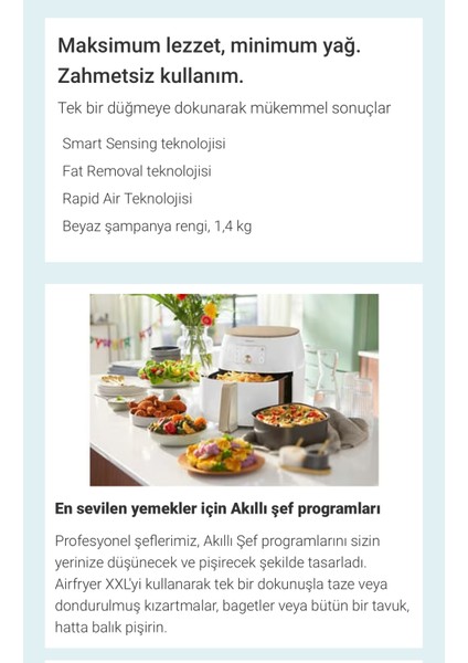 Premium Airfryer Xxl Smart Sensing Fritöz, 1.4 Kg, 7.3 L Kapasite (Aksesuar ) - Onerous Tartı indirimleri