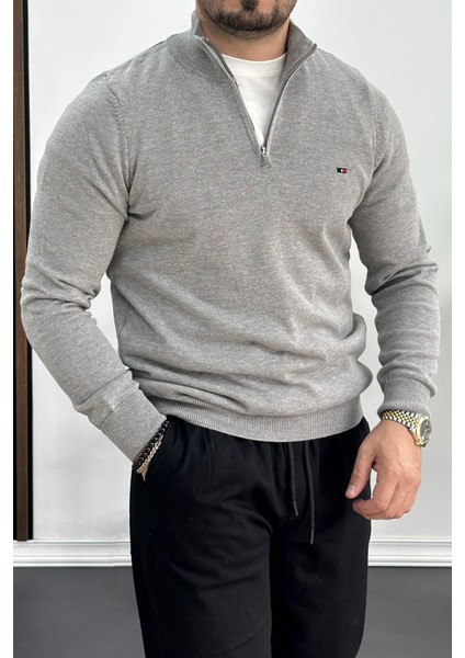 Erkek Yarım Fermuarlı Dik Yaka Kazak Gri EDW217 fiyatları