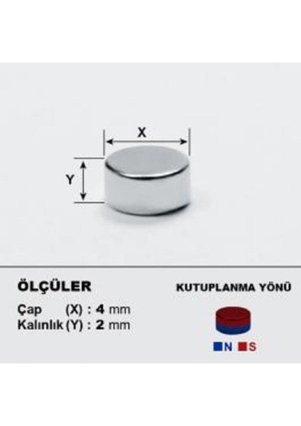 50 Adet Yuvarlak, Neodyum Mıknatıs, 4x2 Mm, Güçlü Magnet