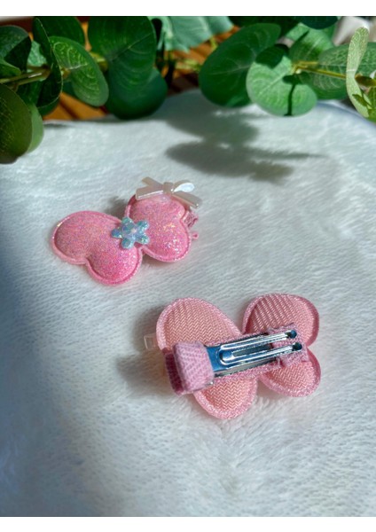 Kız Çocuk Kelebek Figürlü Simli Parlak Şık Bayramlık Pembe Renk Ikili Pens Yan Toka (Sticker Hediyeli) fiyatları