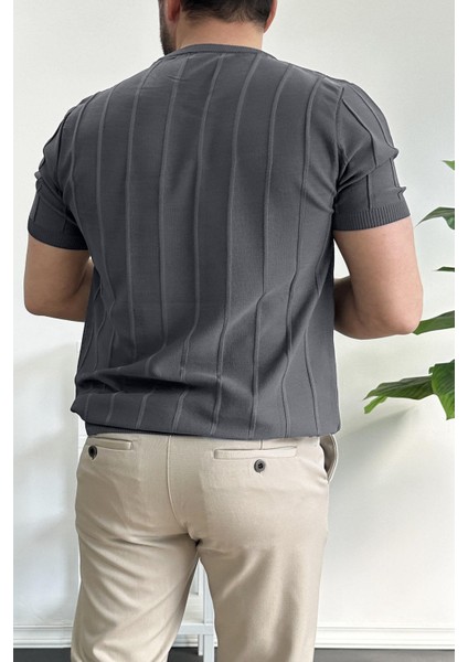 Erkek Bisiklet Yaka Desenli Tişört Füme Edw260 fırsatları