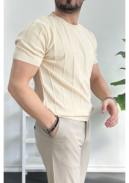 Erkek Bisiklet Yaka Desenli Tişört Krem Edw260 fiyatları