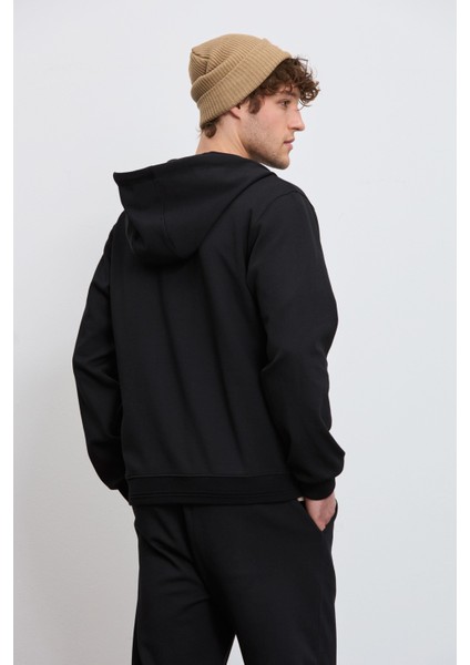 Fermuarlı Kapüşonlu Teknik Sweatshirt