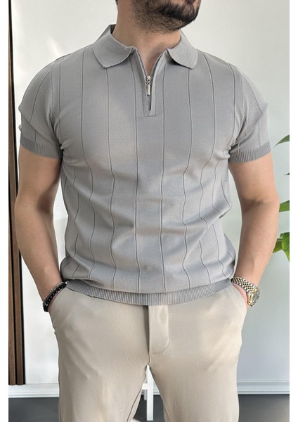 Erkek Yarım Fermuarlı Polo Yaka Tişört Kiremit EDW257