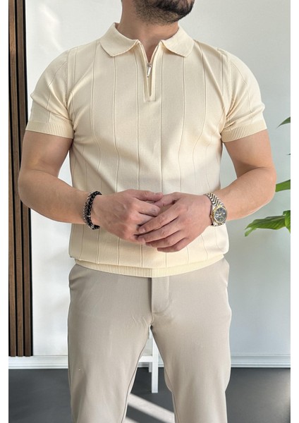 Erkek Yarım Fermuarlı Polo Yaka Tişört Kiremit EDW257 fiyatları