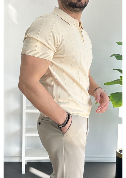 Erkek Yarım Fermuarlı Polo Yaka Tişört Kiremit EDW257 modelleri