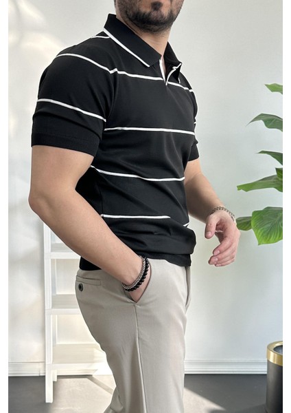 Erkek Açık Yaka Yan Çizgili Tişört Yeşil EDW259 modelleri