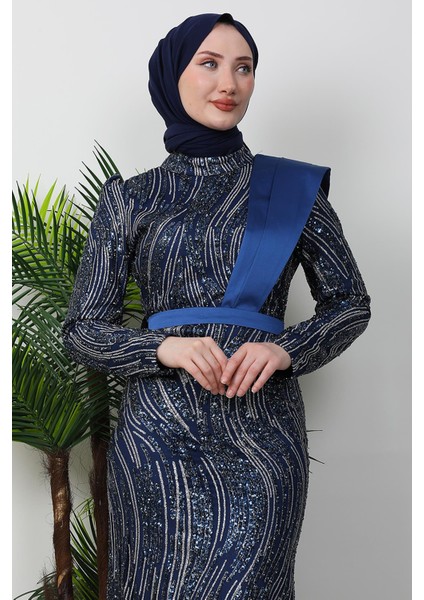 Çiğdem Tül Abiye Koyu Indigo
