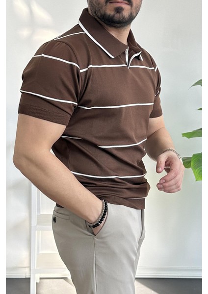 Erkek Açık Yaka Yan Çizgili Tişört Yeşil EDW259 modelleri