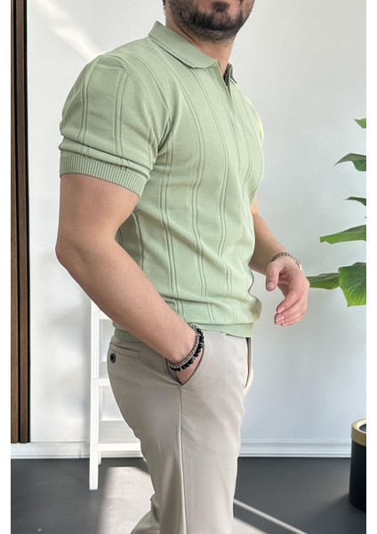 Erkek Polo Yaka Fermuarlı Desenli Tişört Kahverengi EDW262 modelleri