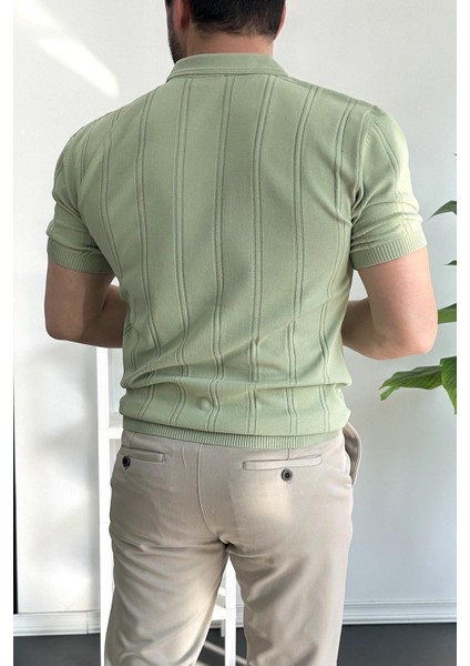 Erkek Polo Yaka Fermuarlı Desenli Tişört Kahverengi EDW262 fırsatları