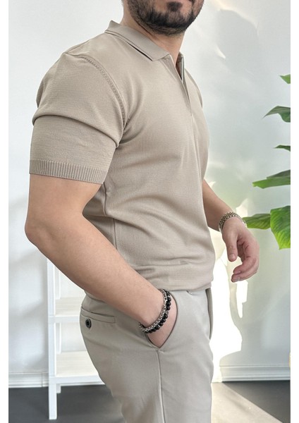 Erkek Polo Yaka Polo Yaka Fermuarlı Düz Tişört Koyu Yeşil EDW261 modelleri