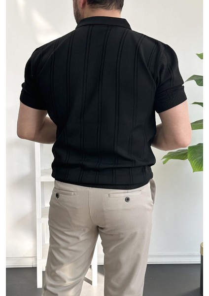 Erkek Polo Yaka Fermuarlı Desenli Tişört Kahverengi EDW262 fırsatları