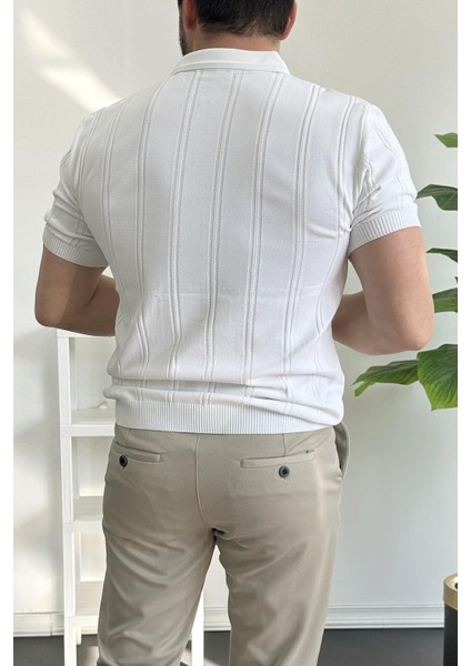 Erkek Polo Yaka Fermuarlı Desenli Tişört Kahverengi EDW262 fırsatları