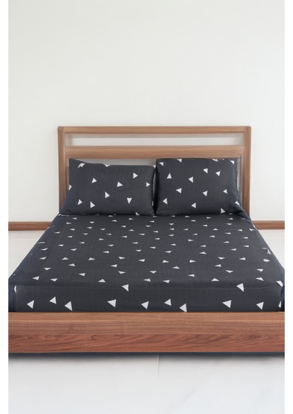 Pes Lastikli Çarşaf Seti Çift Kişilik Üçgen Gri