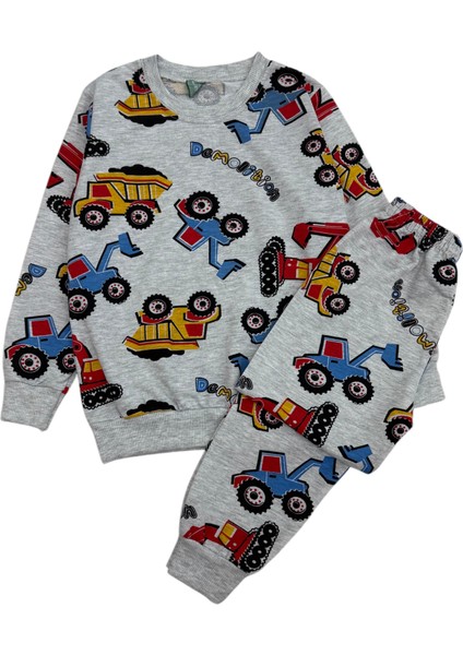 Erkek Çocuk Pamuklu Mevsimlik Gri Kepçe Desen Uzun Kollu Pijama Takımı fiyatları