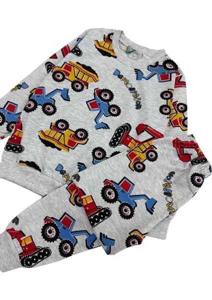 Erkek Çocuk Pamuklu Mevsimlik Gri Kepçe Desen Uzun Kollu Pijama Takımı modelleri
