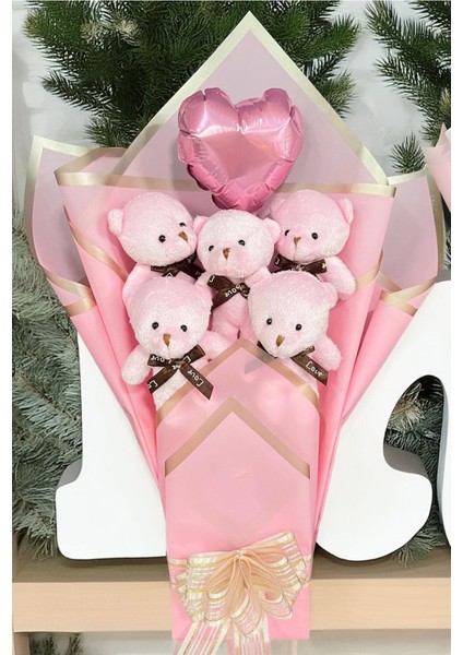 Sevgiliye Özel Pembe Konsept Balonlu Romantik Peluş Ayıcık Buketi fırsatları