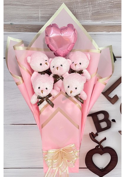 Sevgiliye Özel Pembe Konsept Balonlu Romantik Peluş Ayıcık Buketi indirimleri