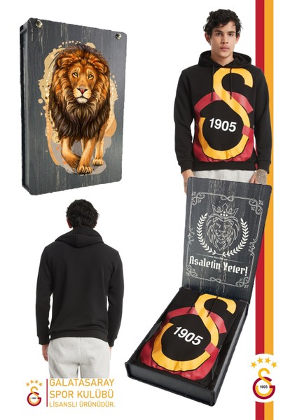 Orijinal Lisanslı Büyük Logo Kapüşonlu Erkek Sweat Gs Aslan Baskılı Hediyelik Ahşap Kutulu