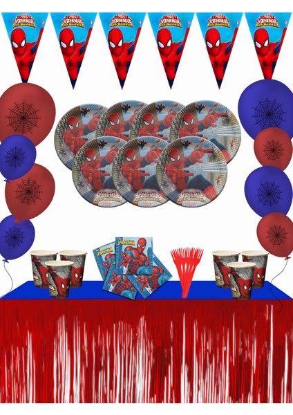 Spiderman Örümcek Adam Metalize Masa Etekli Doğum Günü Parti Süsleri Seti