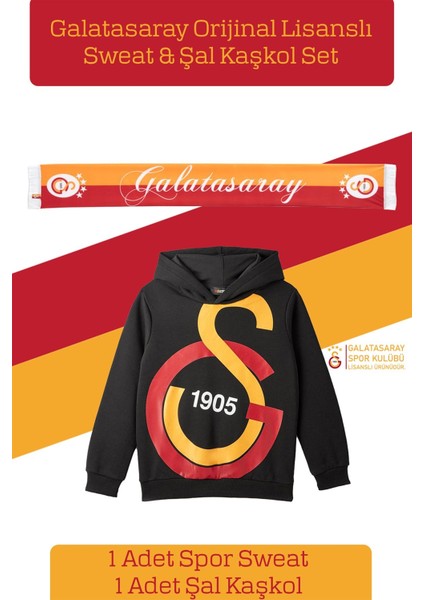 Orijinal Lisanslı Büyük Logo Çocuk Sweat + Şal Kaşkol Set