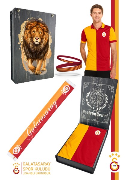 Orijinal Lisanslı Match Day Polo T-Shirt + Bileklik + Şal Kaşkol Set Hediyelik Ahşap Kutulu