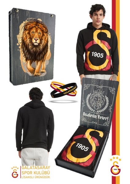 Orijinal Lisanslı Kapüşonlu Logo Erkek Sweat Gs Bileklik Set Ahşap Kutulu