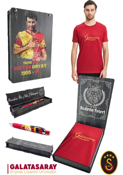 Orijinal Lisanslı Kırmızı Erkek T-Shirt + Uçlu Kalem Set Hediyelik Ahşap Kutulu